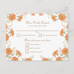 Antwort auf Orange Rose Hochzeits-RSVP Feiertagspostkarte