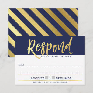Antwort auf RSVP-Anfrage faux gold Schrift navy bl Einladung