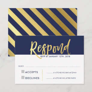 Antwort auf RSVP-Anfrage faux gold Schrift navy bl Einladung