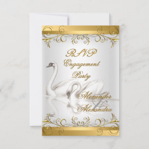Antwort auf RSVP Hochzeit Schwäne Gold Weiß Einladung