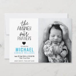 Antwort auf unsere Gebete Foto Blue Boy Birth Ankündigung