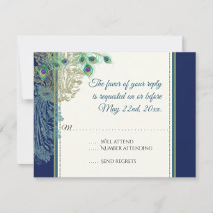 Antwort auf Vintage-Pfauenfedern in Navyblau RSVP