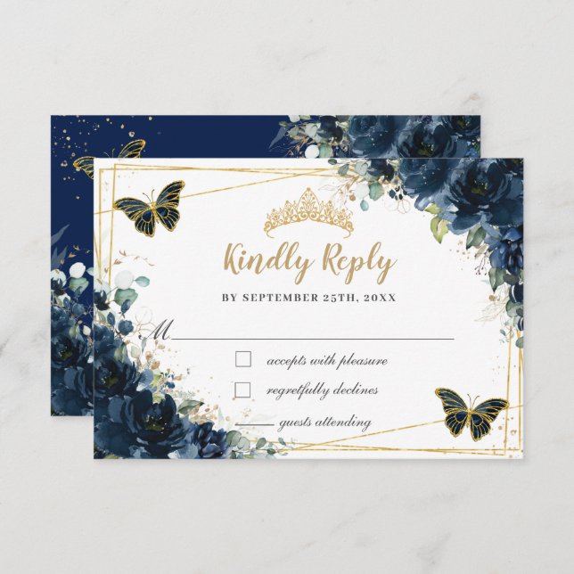 Antwort des Navy Blue Floral Gold Butterfly Quince (Vorne/Hinten)