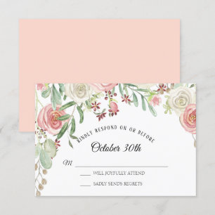 Antwort Hochzeit Blassrosa Elfenbein Rosen Floral Einladung