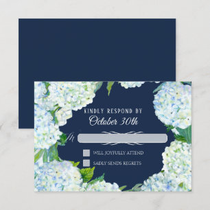 Antwort Hochzeit Floral Weiße Hortensie Marineblau Einladung