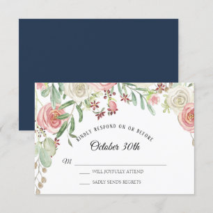 Antwort Hochzeit Navy Blassrosé Elfenbein Rosen Fl Einladung