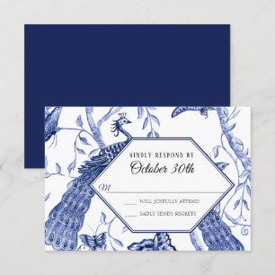 Antwort Hochzeit Navy Chinoiserie Pfau Schmetterli Einladung