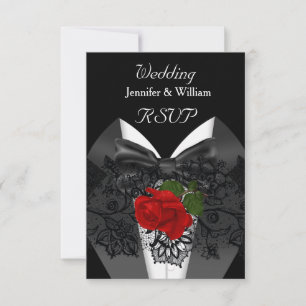 Antwort Hochzeit Schwarz Weiß Smoking Tiefrote Ros