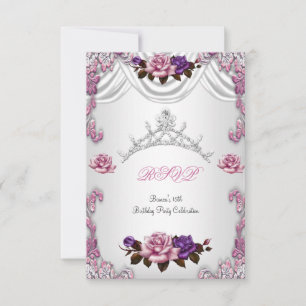 Antwort Quinceanera 15 15. Weiße Rosa Rosen Tiara Einladung