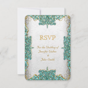 Antwort RSVP Hochzeit Verziert Weiß Türkis Blau Einladung