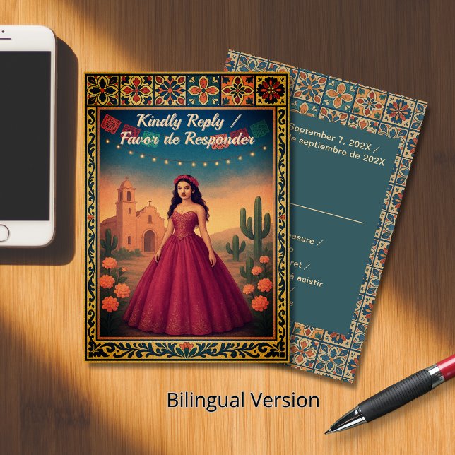 Antwort von Quinceañera | Tarjeta de Respuesta (Quinceañera Reply | Tarjeta de Respuesta RSVP Card)