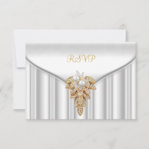 Antwort zur RSVP-Einladung Elegant Weiß Gold Perle