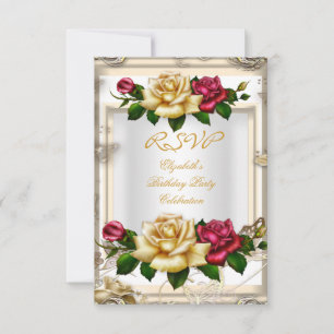 Antworten Geburtstagsfeier Rosen Weiß Gold Rot Cre Einladung