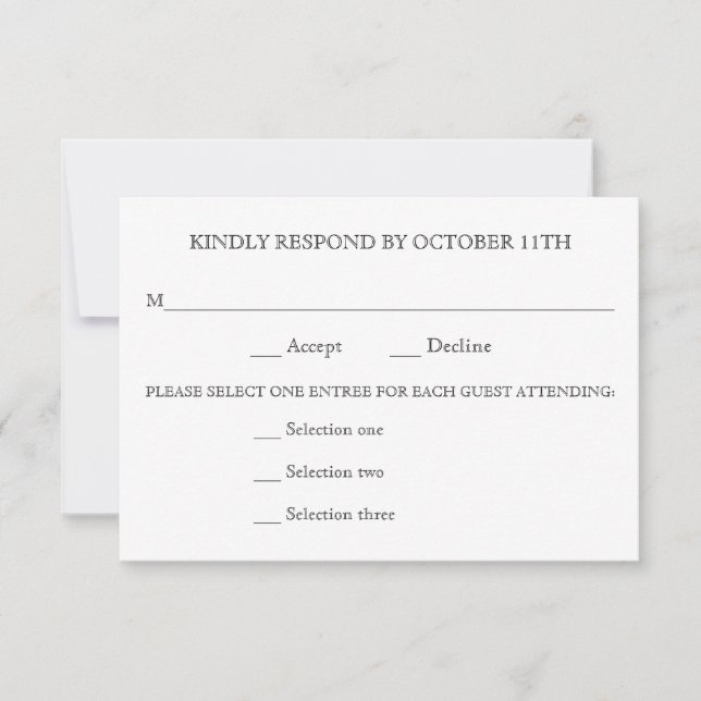 ANTWORTEN SIE WEDDING RSVP 3 MENÜAUSWAHLEN ANTWORT (Vorderseite)