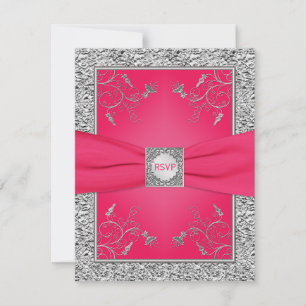 Antwortkarte 2   Rosa, FALSCHE Silberfolie, Blumen Einladung