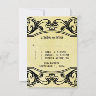 Antwortkarte für gelbe Vintage Wirbel RSVP Karte