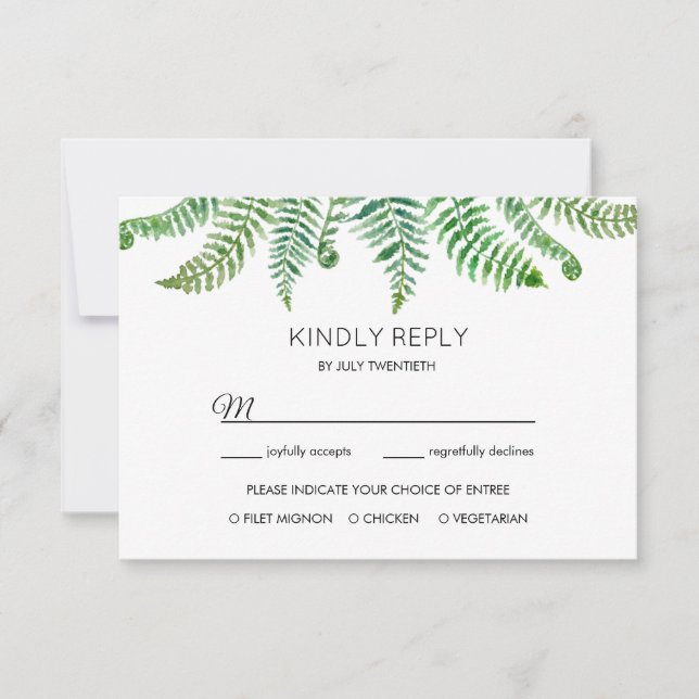 Antwortkarte für grüne Farnen RSVP Karte (Vorderseite)