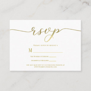 Antwortkarte für Hochzeit mit Goldschrift R.S.V.P. Visitenkarte