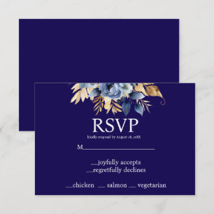 Antwortkarte für Menüauswahl in Navyblau und Gold RSVP Karte
