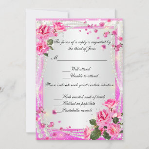 Antwortkarte für rosa Rosen und Perlen Einladung