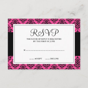 Antwortkarte für rosa und schwarze Damaskus RSVP Karte