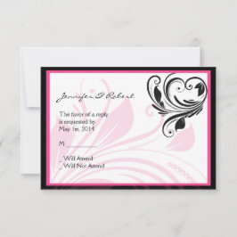 Antwortkarte für schwarz-schwarz-rosa Florenscroll RSVP Karte