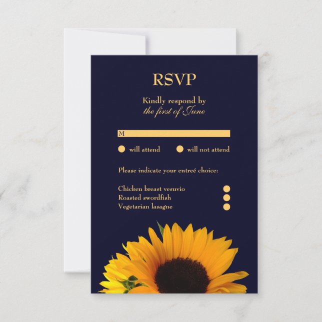 Antwortkarte für Sonnenblumen (Navy Blue) RSVP Karte (Vorderseite)