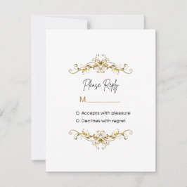Antwortkarte mit goldenem Rahmen und Scroll-Ecken RSVP Karte