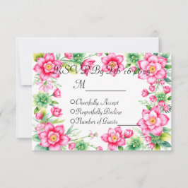 Antwortkarte mit rosa Blume ohne/oder Essensoption RSVP Karte