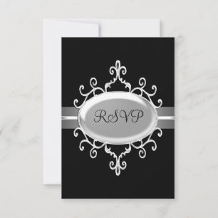 Antwortkarte RSVP Schwarz Silber Juwel Karte