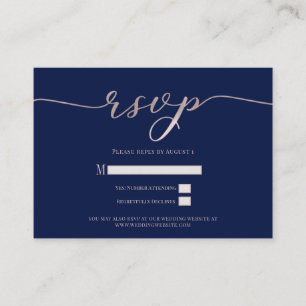 Antwortkarte zur Hochzeit Navy Rosa Schrift R.S.V. Begleitkarte