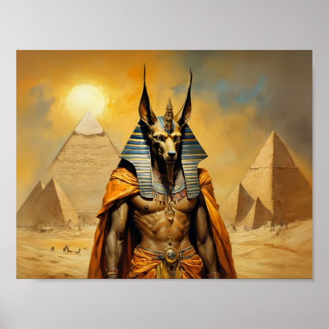 Anubi Der ägyptische Gott mit Pyramiden Poster (Vorne)