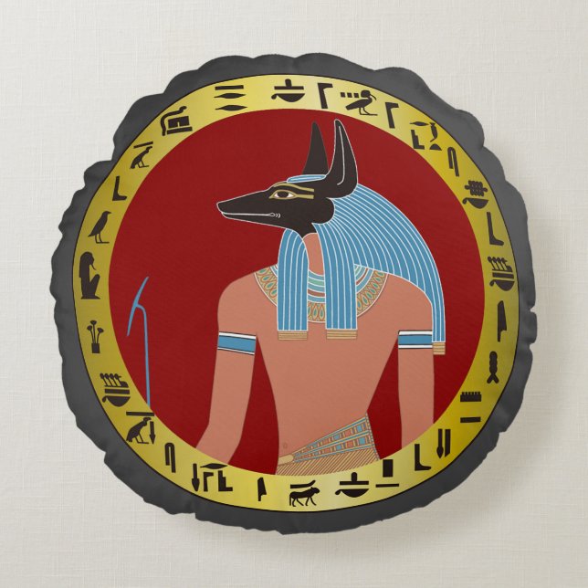 Anubis, ägyptischer Gott Rundes Kissen (Vorderseite)