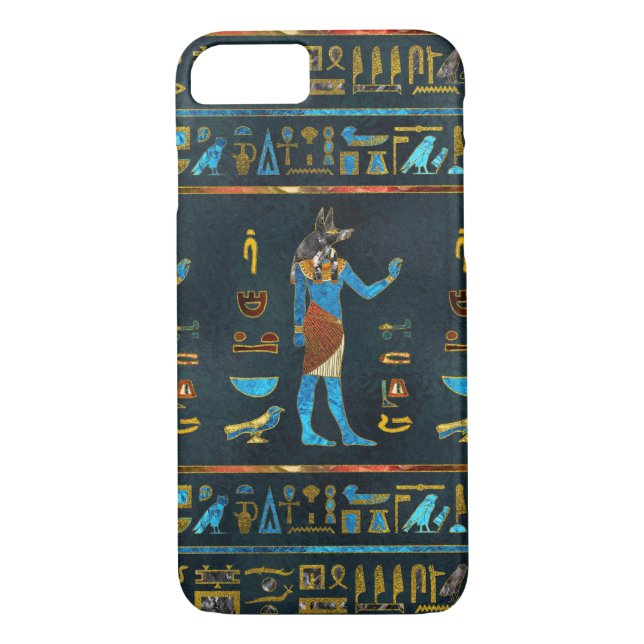 Anubis ägyptisches Gold-, Blaues und Rotesglas Case-Mate iPhone Hülle (Rückseite)