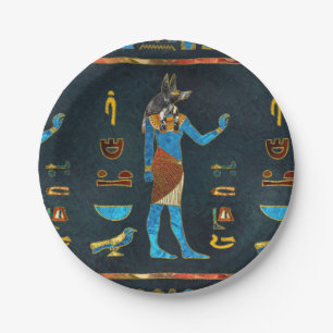 Anubis ägyptisches Gold-, Blaues und Rotesglas Pappteller
