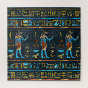 Anubis ägyptisches Gold-, Blaues und Rotesglas Puzzle