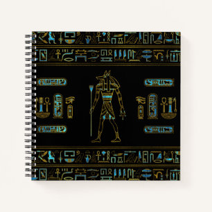 Anubis Ägyptisches Gold und blaues Buntglas Notizbuch