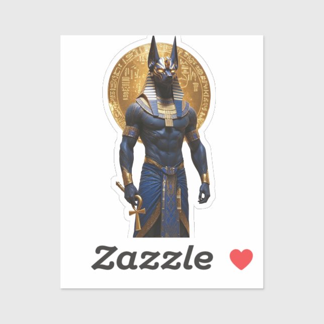 Anubis der Beschützer – Vollkörper mit Ankh Aufkleber (Blatt)