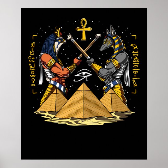 Anubis Egyptian God Ra Ankh Eye of Horus Pyramids Poster (Vorne)