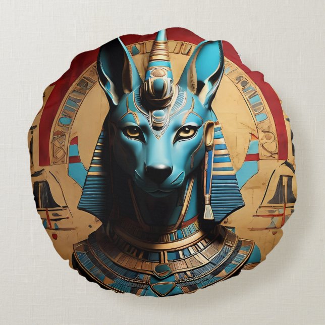 Anubis Power und Majestät der antiken Mythologie Rundes Kissen (Rückseite)