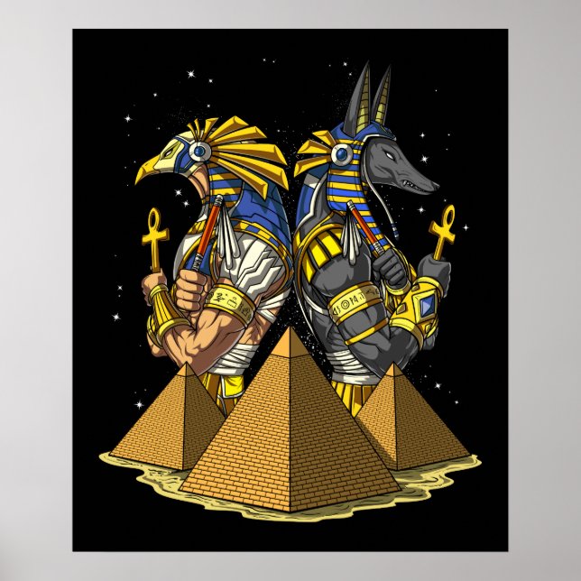 Anubis Ra Egyptian Gods Ancient Pyramids Mythology Poster (Vorne)