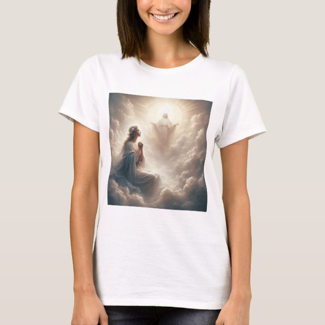 Anunciación Divina: Virgen y Bendición Celestial T-Shirt (Vorderseite)