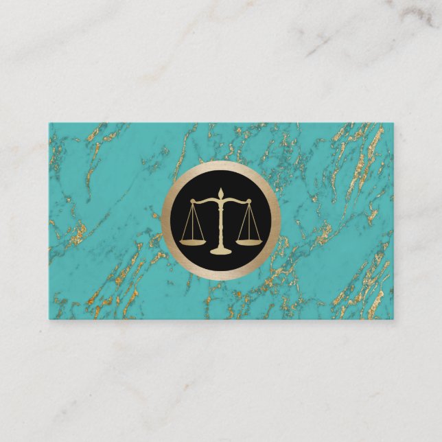 Anwalt Trendy Gold Turquoise Marble Visitenkarte (Vorderseite)