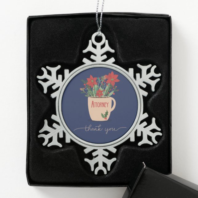 Anwalt Vielen Dank an Christmas Poinsettias Schneeflocken Zinn-Ornament (Box)