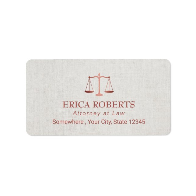 Anwältin Foil Rose Gold Klasse Linen Adressaufkleber (Vorne)