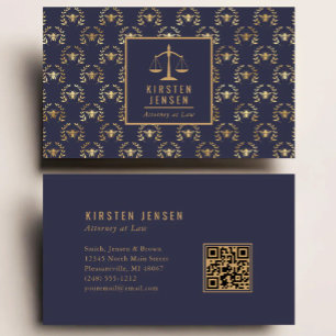 Anwalts-QR-Code Dunkelblau Gold Biene Lorbeer Must Visitenkarte