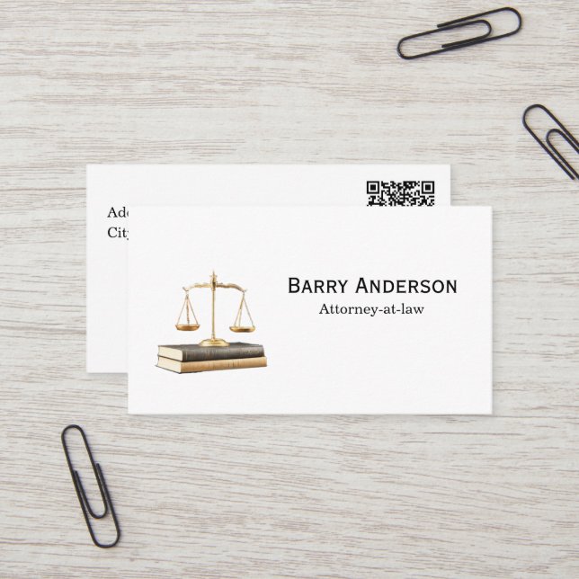 Anwaltswaage Justiz & Bücher mit QR-Code Visitenkarte (Vorderseite/Rückseite Beispiel)
