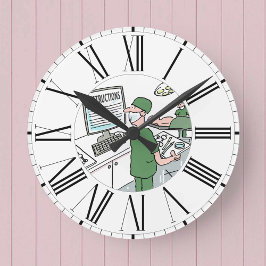 Anweisungen für Chirurgen-Karo auf dem Bildschirm Runde Wanduhr