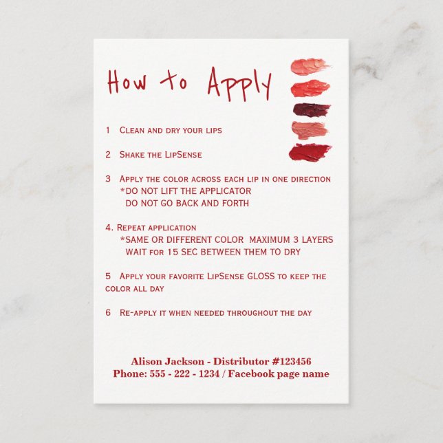 Anwendungshinweise für Lippenstift-Verteiler (Vorderseite)