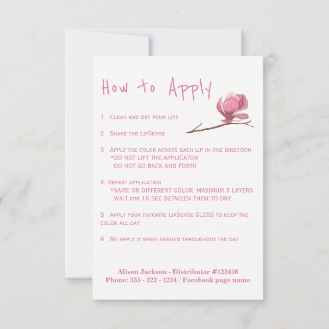 Anwendungshinweise für Lippenstift-Verteiler (Vorderseite)